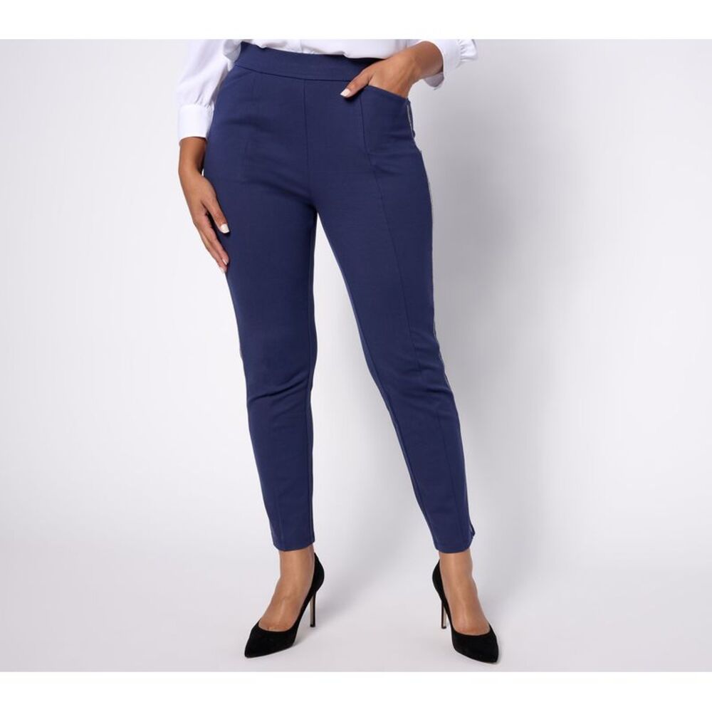 Ryan Simkhai Eyeshop Women's Petite Pants 1XP Knit Ponte Rhinest Blue